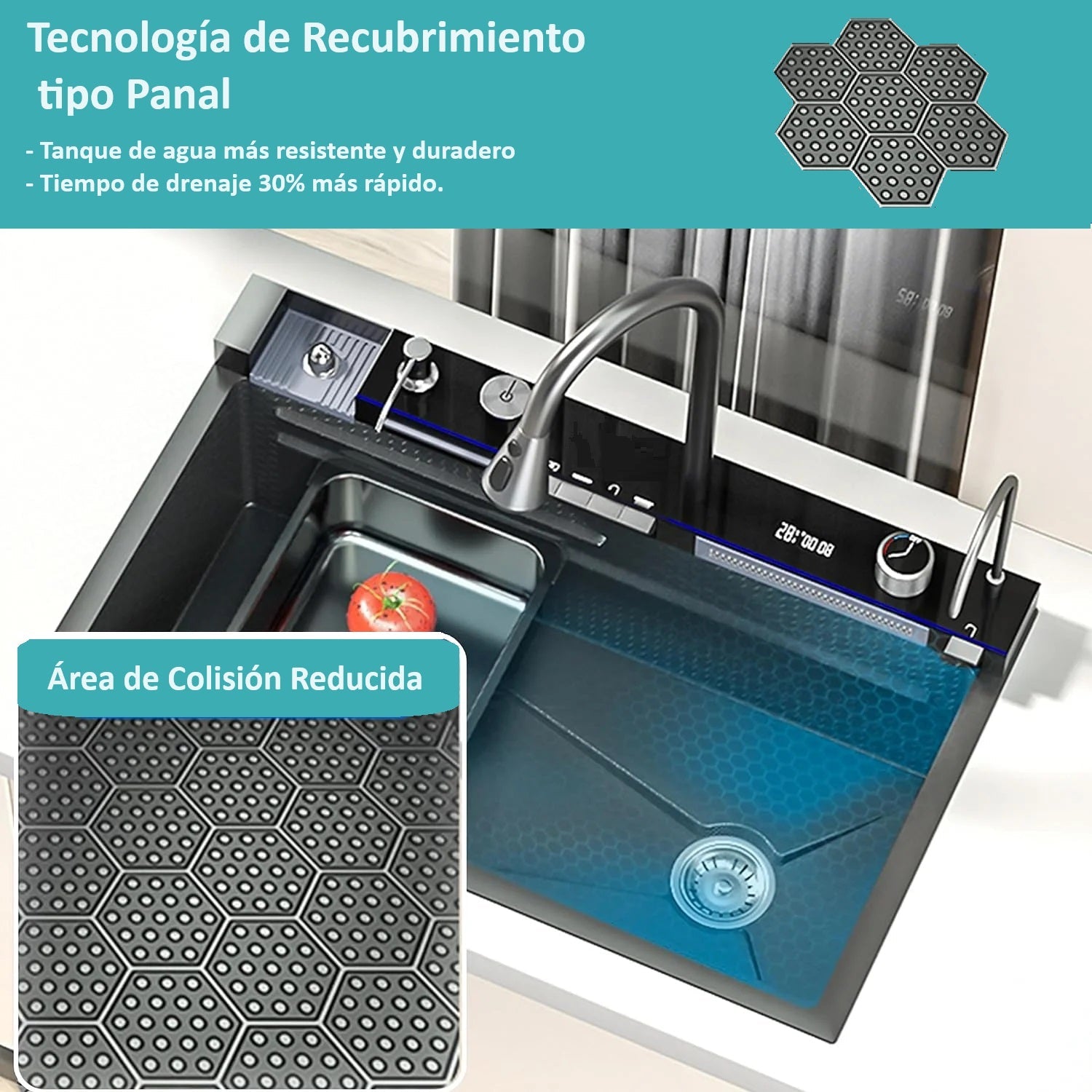 Fregador De Cocina Multifunción Nano Black Piano Switch 750X460x220mm Negro Plomo Fregadores Tinas De Cocina